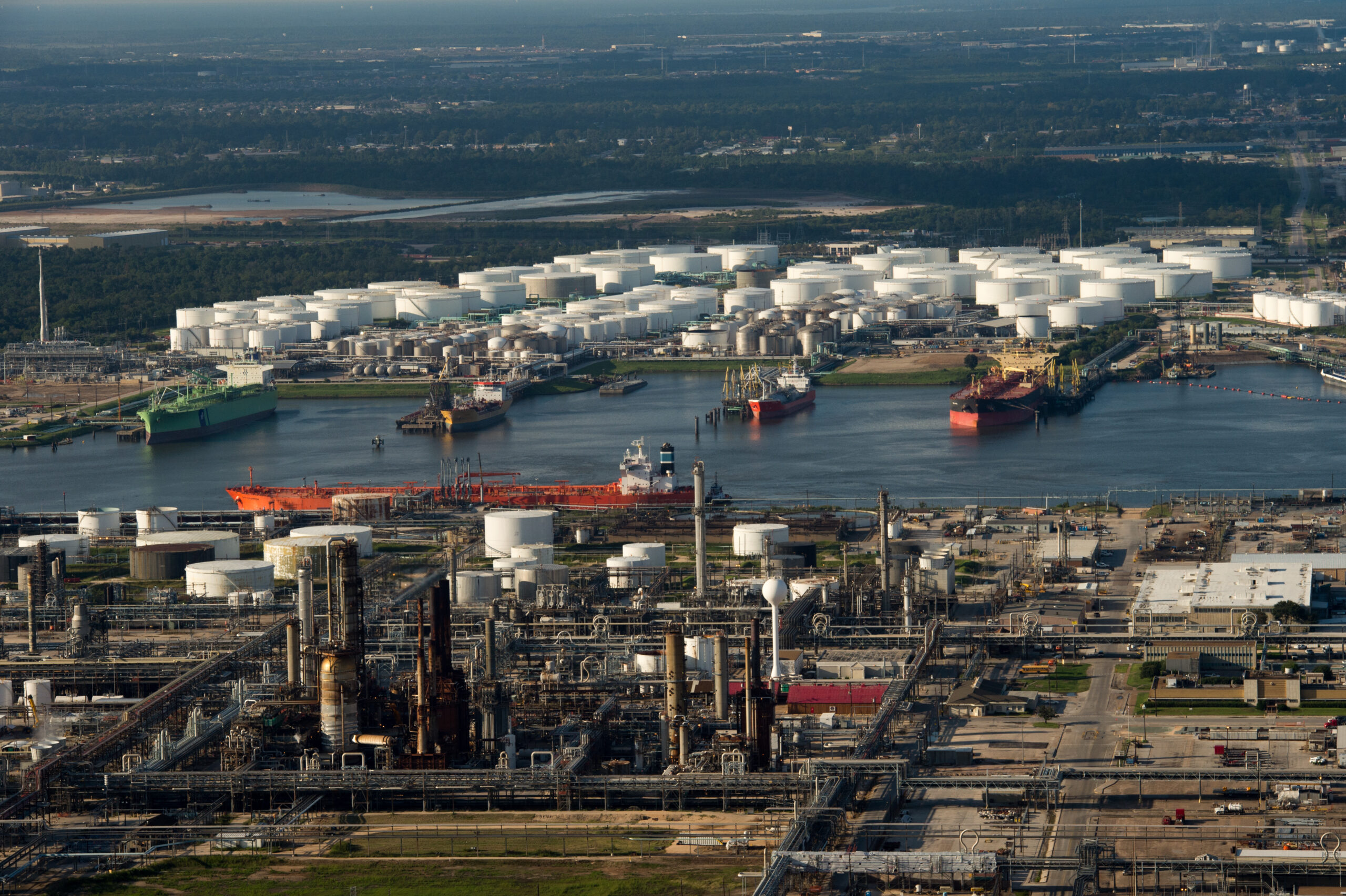 Aerial view of refinery and energy terminal
