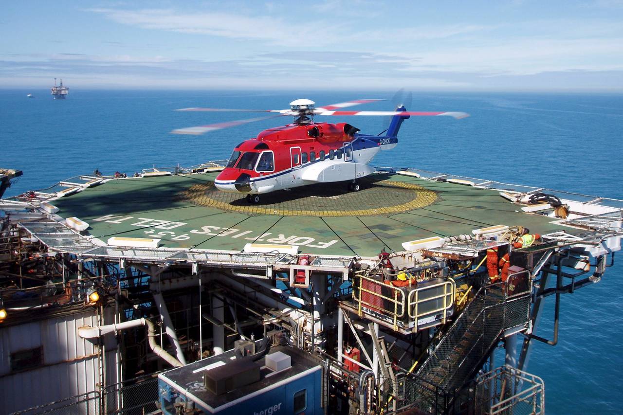 Offshore energy platform and helicopter